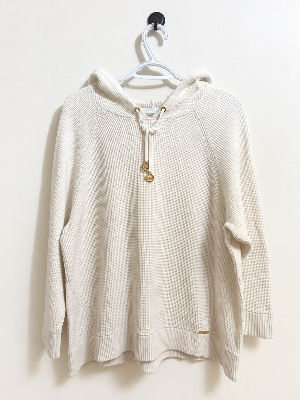 Michael Kors Cream Waffle-Knit Hooded Pullover